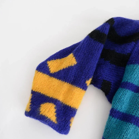 Vintage Handmade Purple Blue & Yellow  Knit with Liner Open Cardigan - Picture 10 of 12